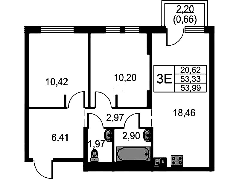 2-комнатная квартира 53.99 м², 4/15 эт., ЖК «Невская Долина»